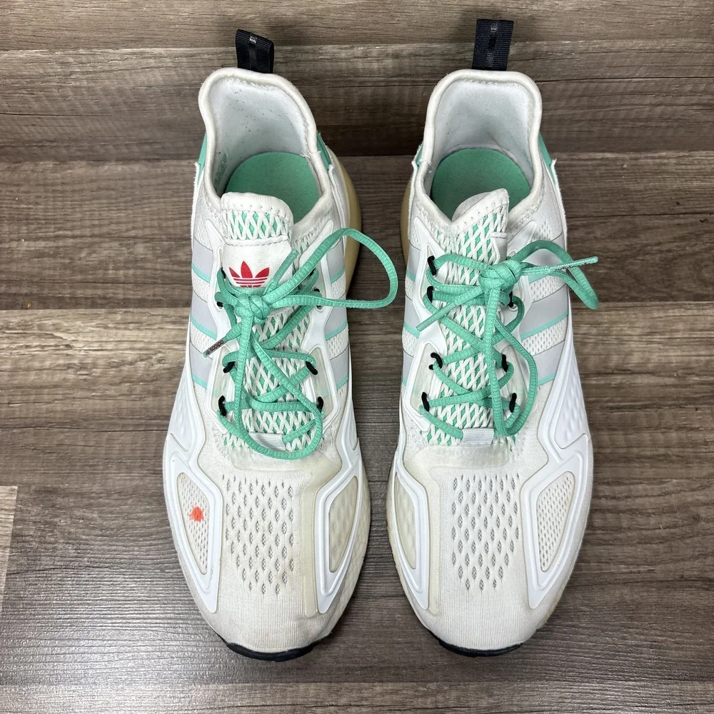 Adidas ZX 2K Boost White Green Mens US Size 8 EUR 41.3 FX4172 Running Shoes